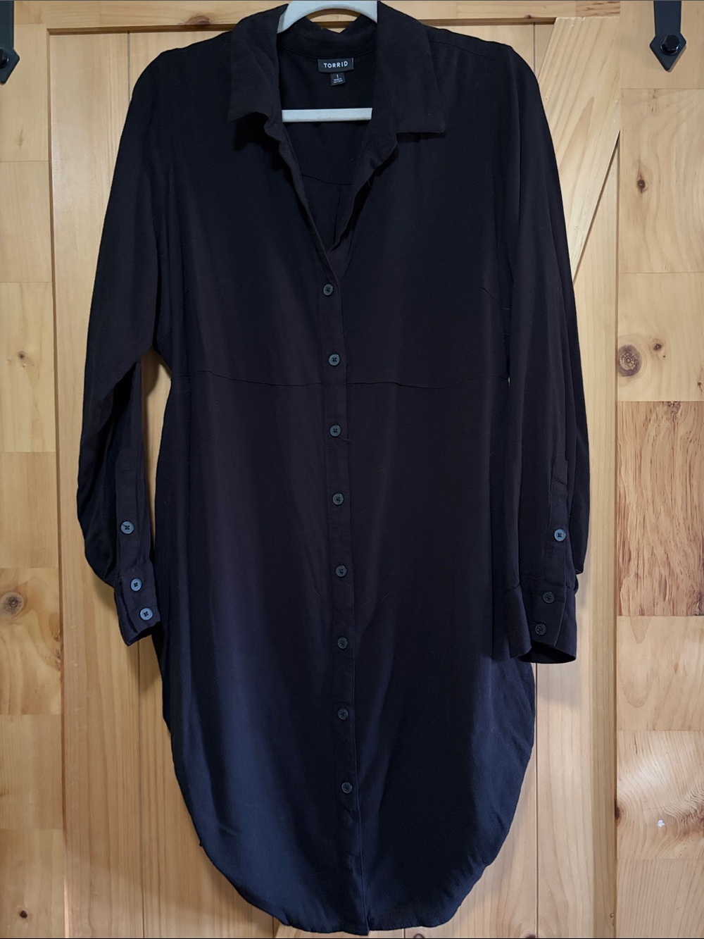 torrid Black Collared Shirt Dress with Rounded Hem and Side Gathers
